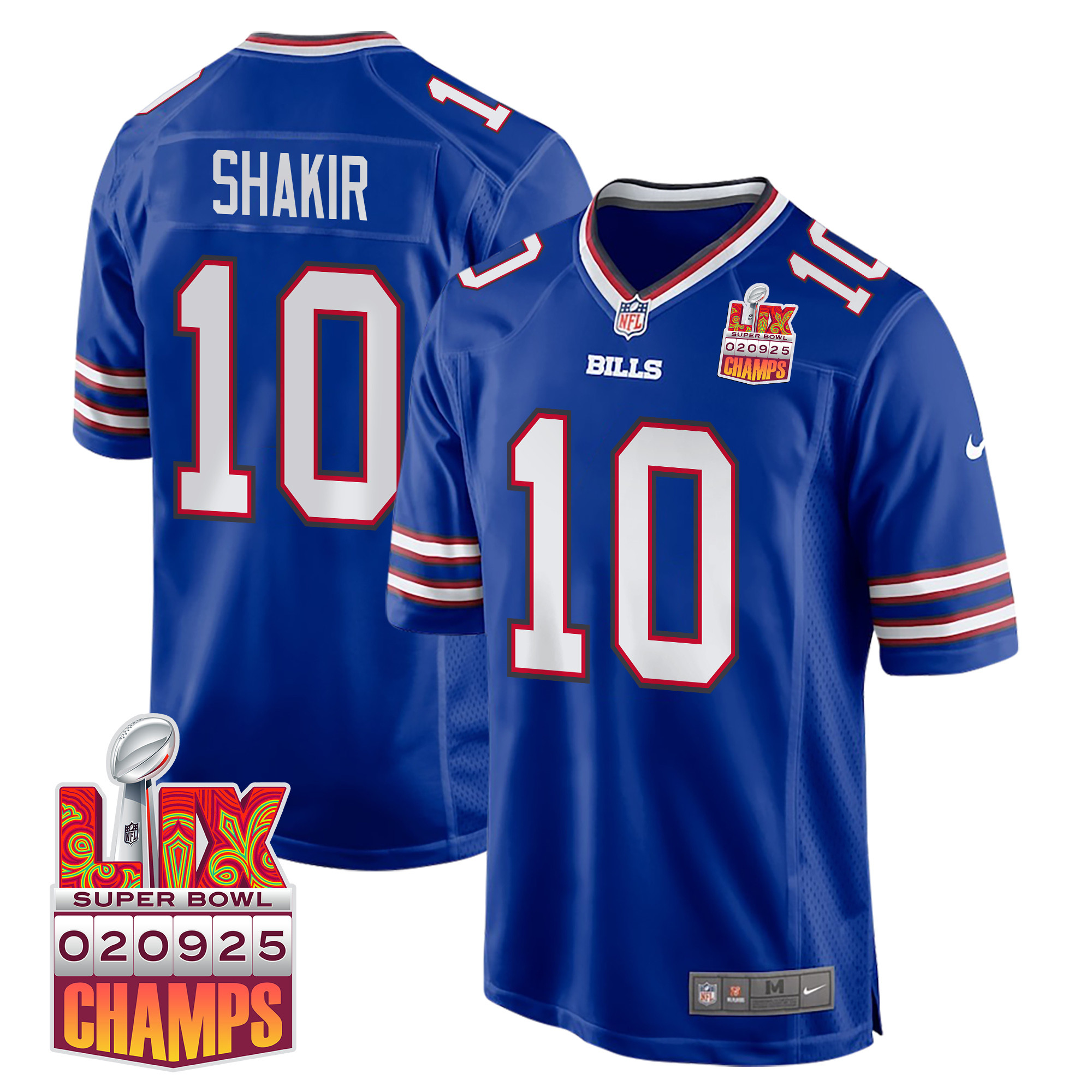 Khalil Shakir 10 Buffalo Bills Super Bowl Lix Champions Patch Game Men Jersey - Royal Js8100