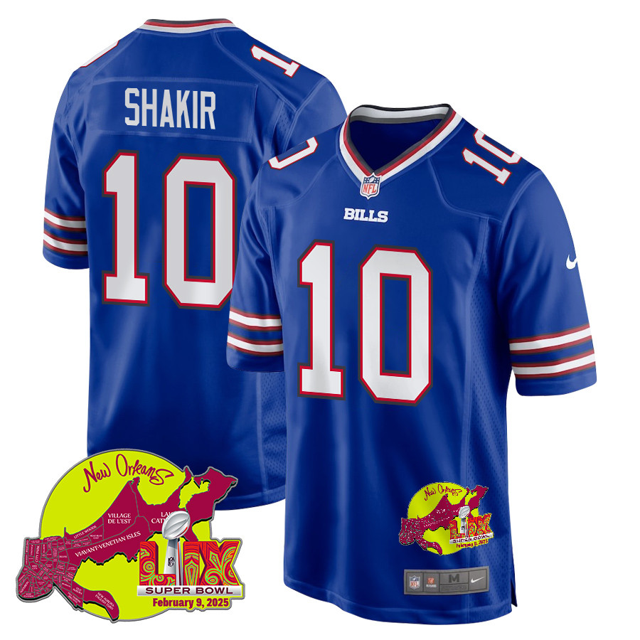 Khalil Shakir 10 Buffalo Bills Super Bowl Lix New Orleans Patch Game Men Jersey - Royal Js4499