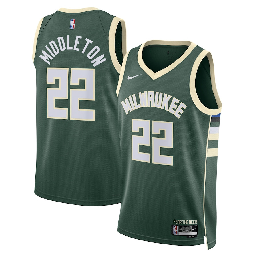 Khris Middleton 22 Milwaukee Bucks Unisex Swingman Jersey - Icon Edition - Hunter Green