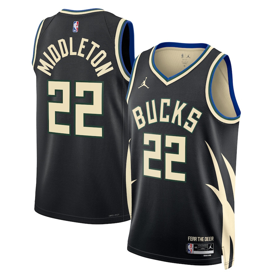 Khris Middleton 22 Milwaukee Bucks Unisex Swingman Jersey - Statement Edition - Black