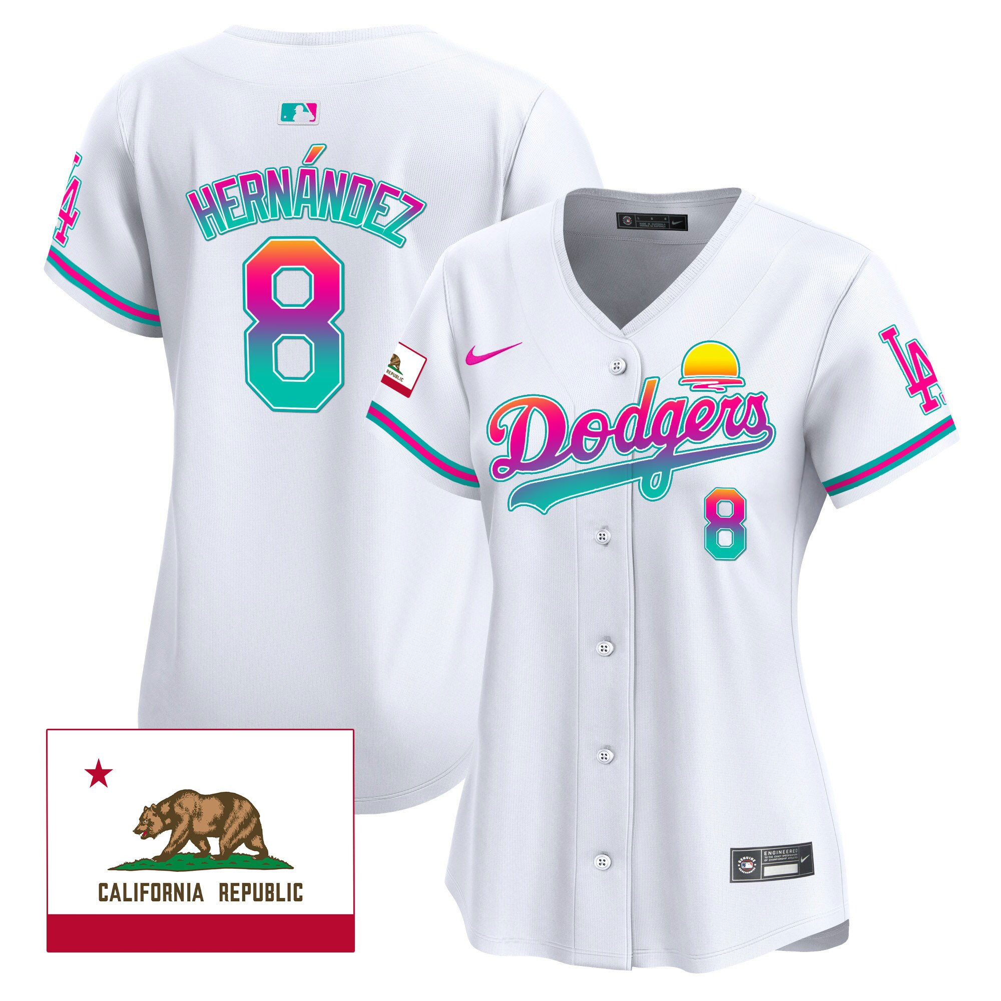 Kike Hernandez 8 Los Angeles Dodgers 2024 Los Angeles City Style California Republic Patch Women Jersey - White