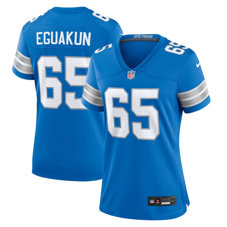 Kingsley Eguakun 65 Detroit Lions Women's Game Jersey - Blue Js6403