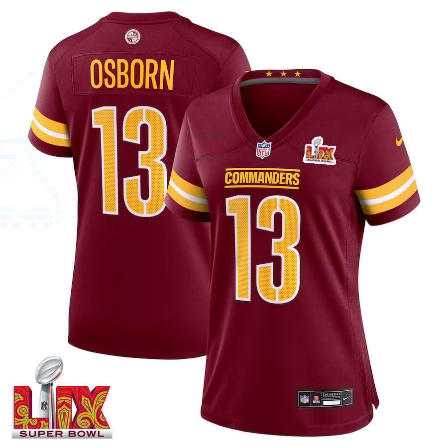 K.j. Osborn #13 Washington Commanders Super Bowl Lix Women's Jersey - Burgundy Js3670