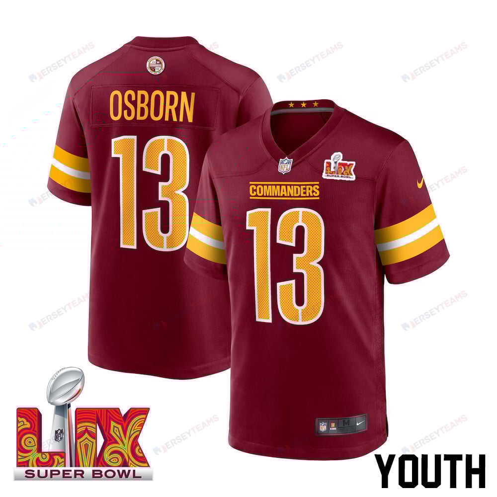 K.j. Osborn #13 Washington Commanders Super Bowl Lix Youth Jersey - Burgundy Js2778