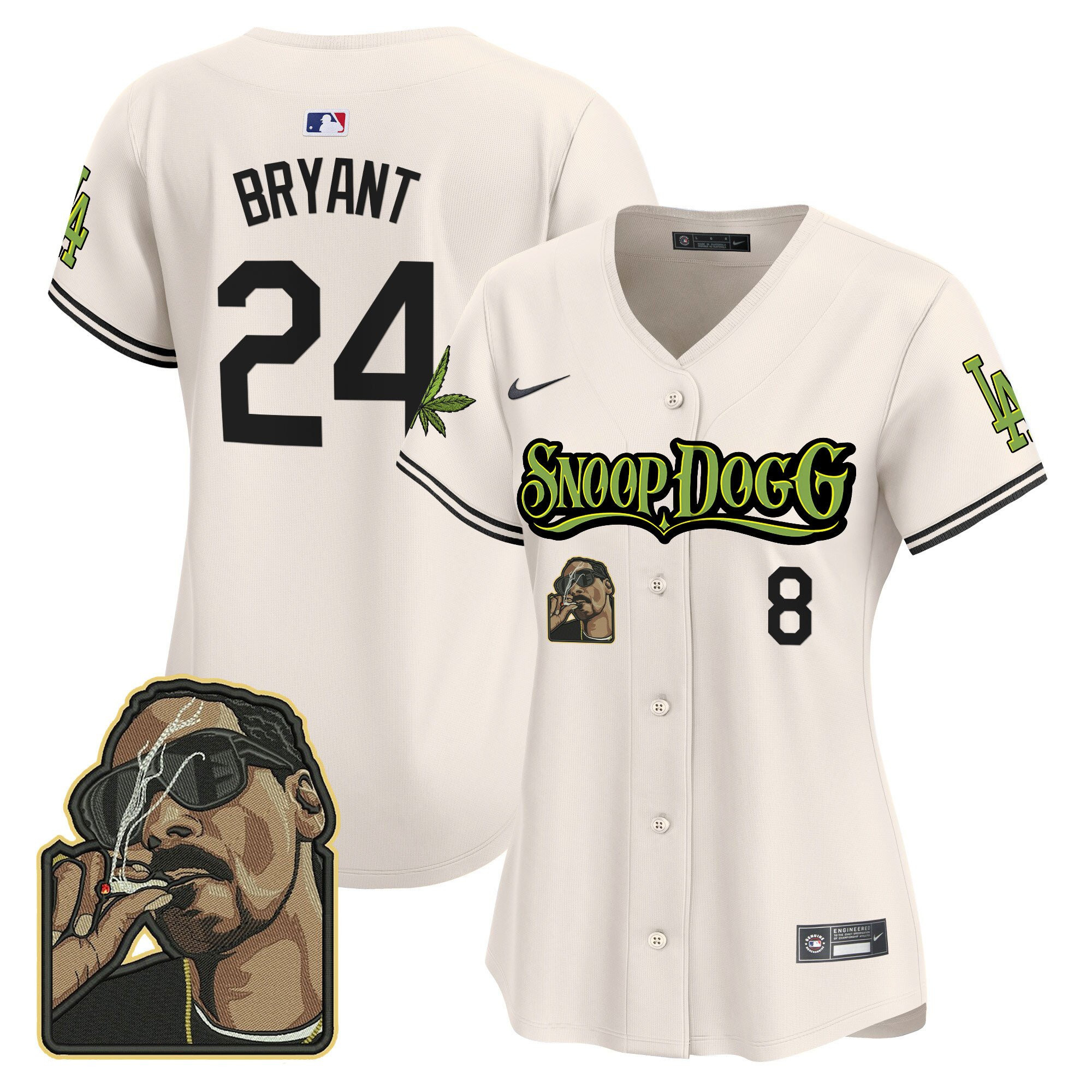 Kobe Bryant 24 Los Angeles Dodgers Snoop Dogg Women Jersey - Cream