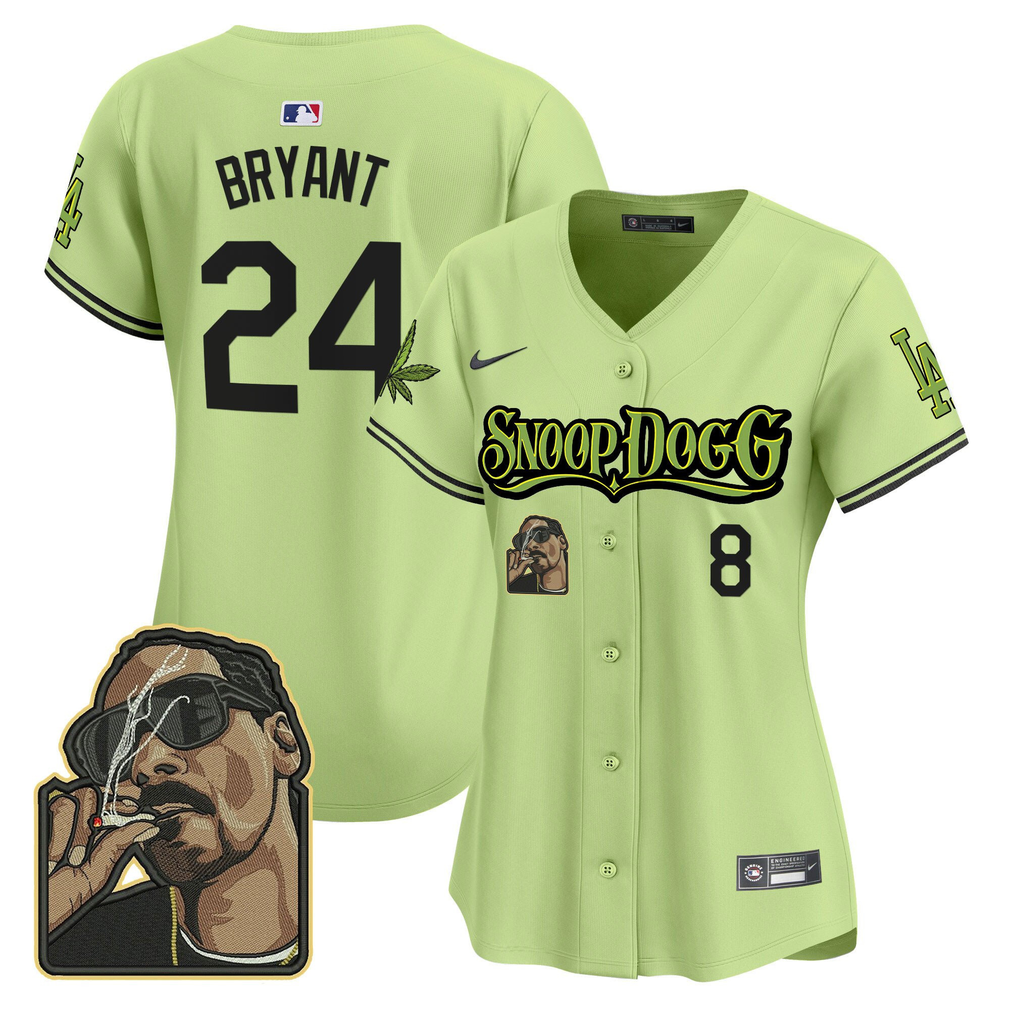 Kobe Bryant 24 Los Angeles Dodgers Snoop Dogg Women Jersey - Light Green