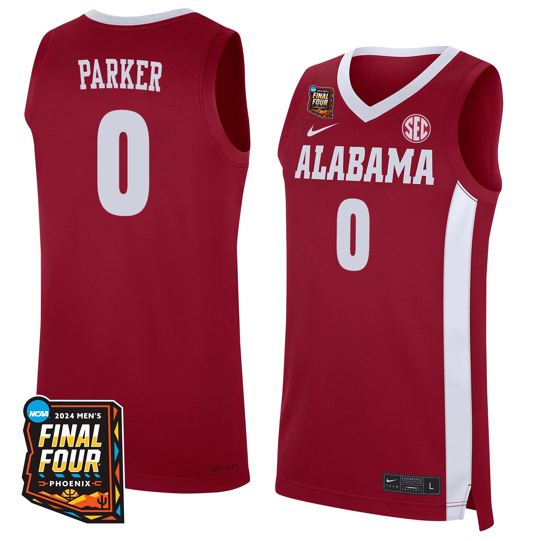 Kris Parker Alabama Crimson Tide 2024 Men's Final Four Patch Basketball Jersey - Red/white