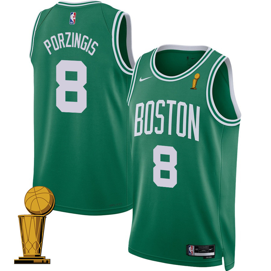 Kristaps Porzingis 8 Boston Celtics 2024 Finals Champions Jersey - Icon Edition - Kelly Green