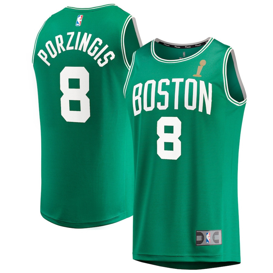 Kristaps Porzingis 8 Boston Celtics 2024 Finals Champions Jersey - Kelly Green - Icon Edition
