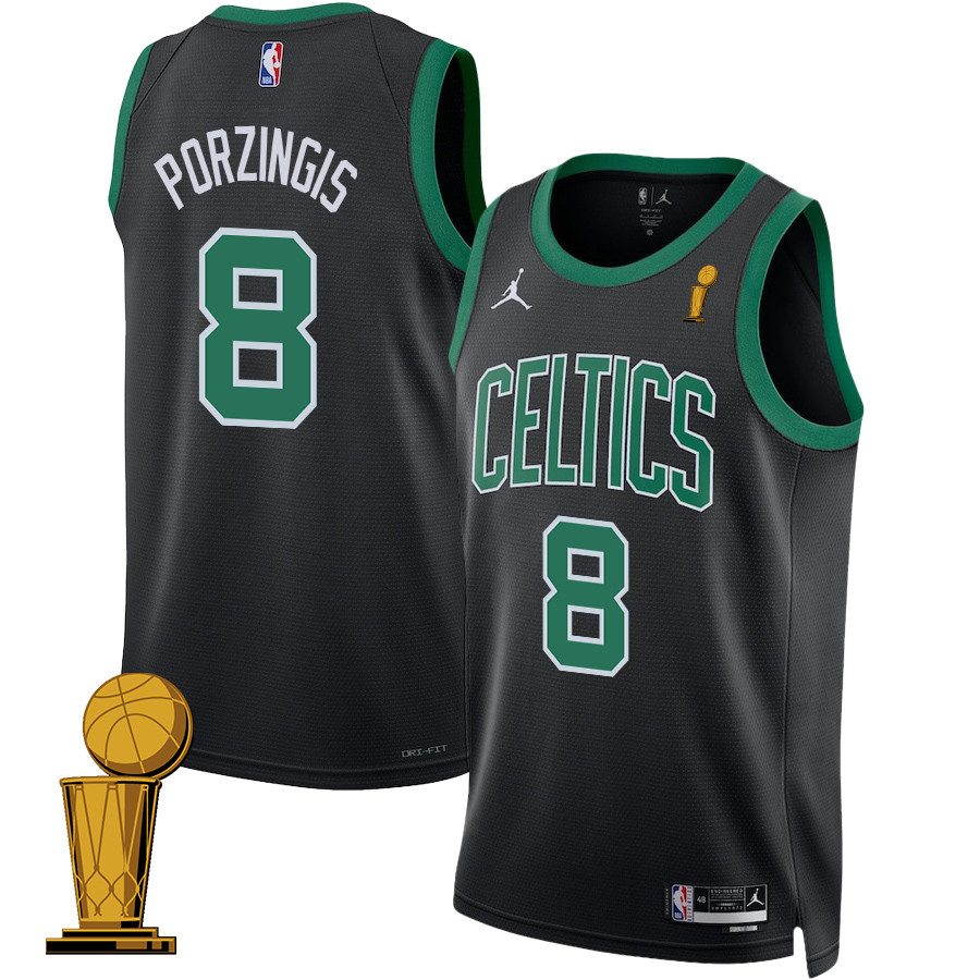 Kristaps Porzingis 8 Boston Celtics 2024 Finals Champions Swingman Jersey - Statement Edition - Black