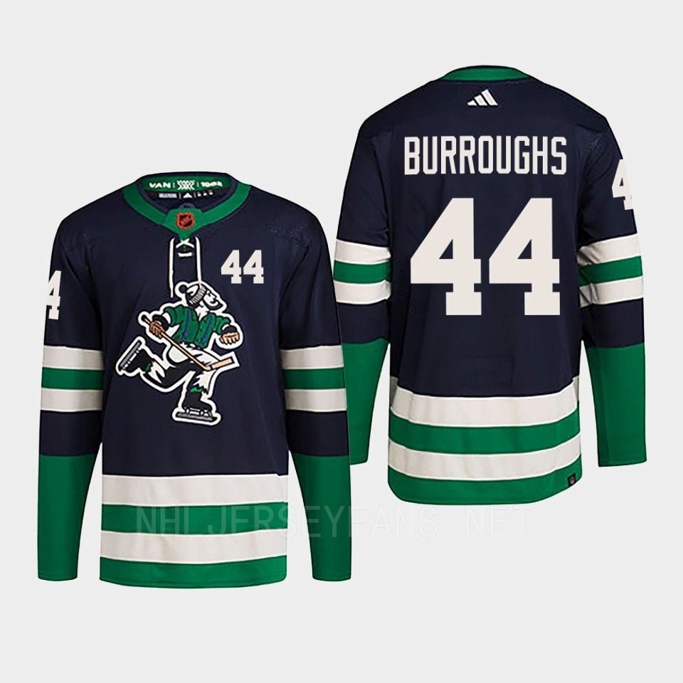 Kyle Burroughs 44 Reverse Retro 2.0 2022 Vancouver Canucks Navy Jersey Primegreen