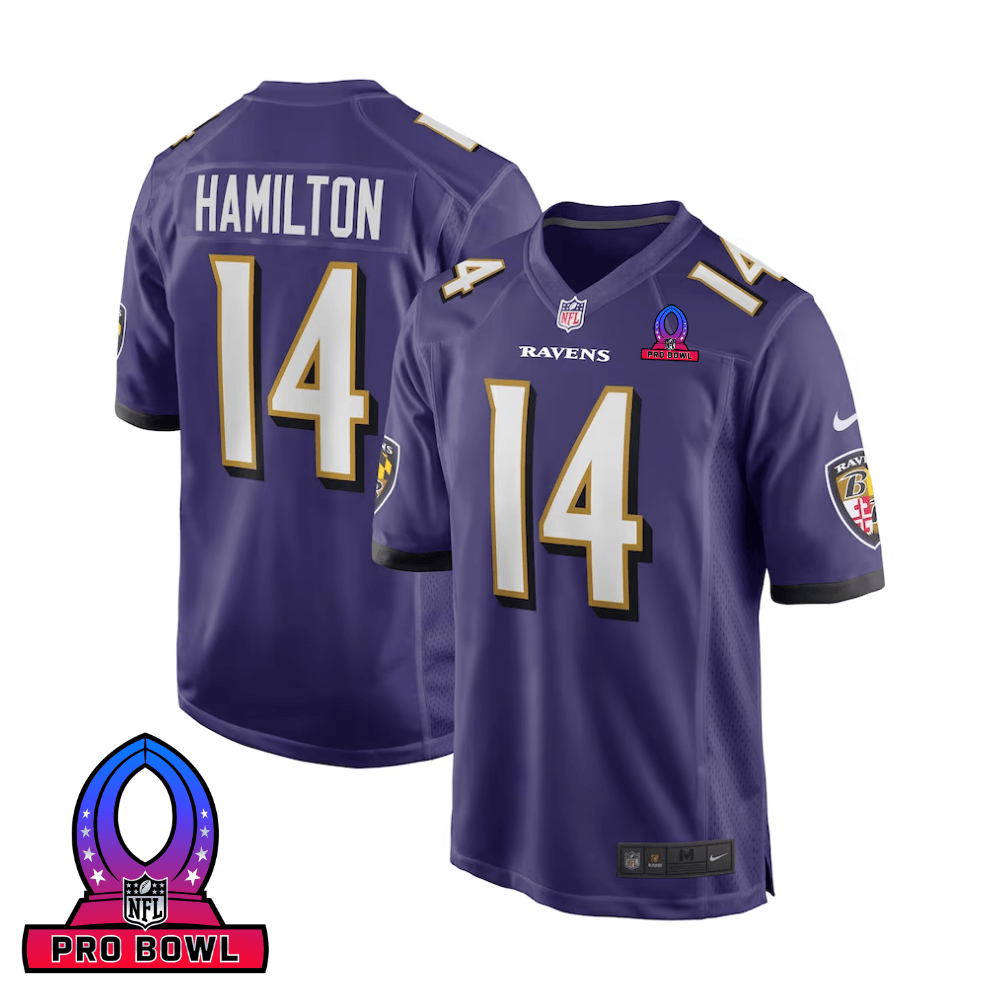Kyle Hamilton 14 Baltimore Ravens 2025 Pro Bowl Patch Game Men Jersey - Purple Js8404