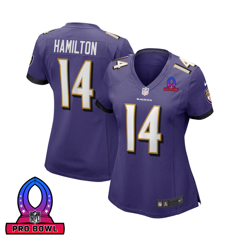 Kyle Hamilton 14 Baltimore Ravens 2025 Pro Bowl Patch Women Game Jersey - Purple Js7288