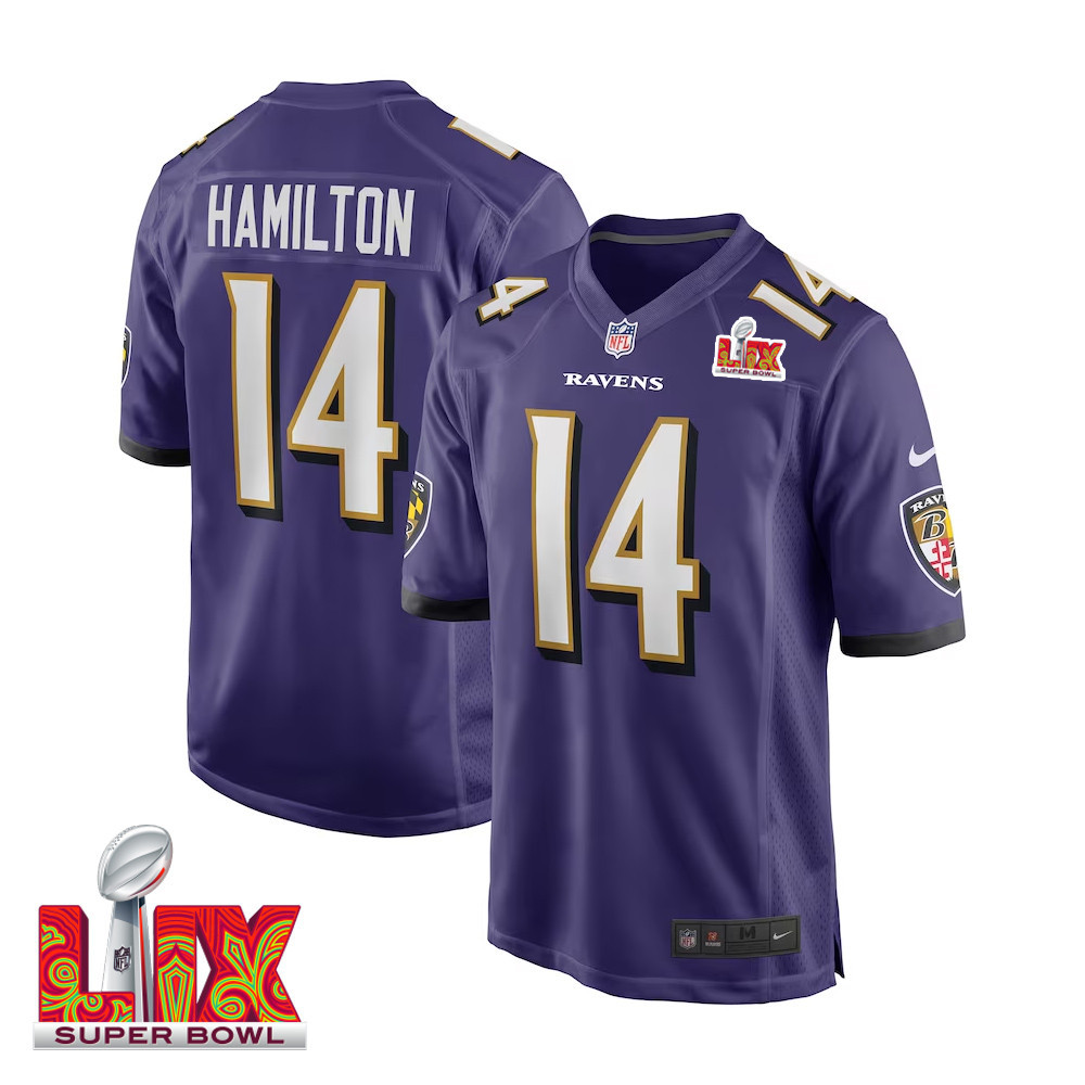 Kyle Hamilton #14 Baltimore Ravens Super Bowl Lix Jersey - Men's - Purple Js4457