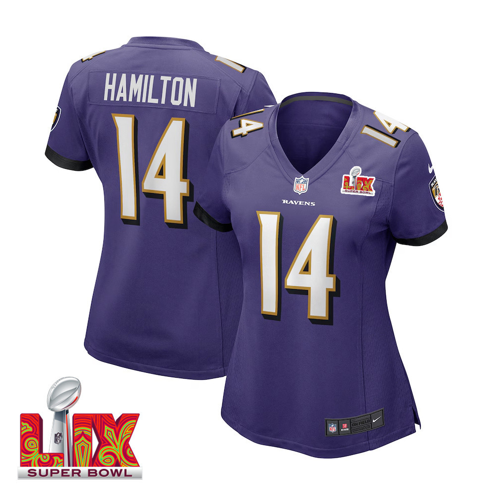 Kyle Hamilton #14 Baltimore Ravens Super Bowl Lix Women's Jersey - Purple Js8811