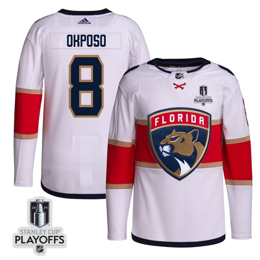 Kyle Okposo 8 Florida Panthers 2024 Nhl Playoffs Patch Away Jersey Customized - Men, White