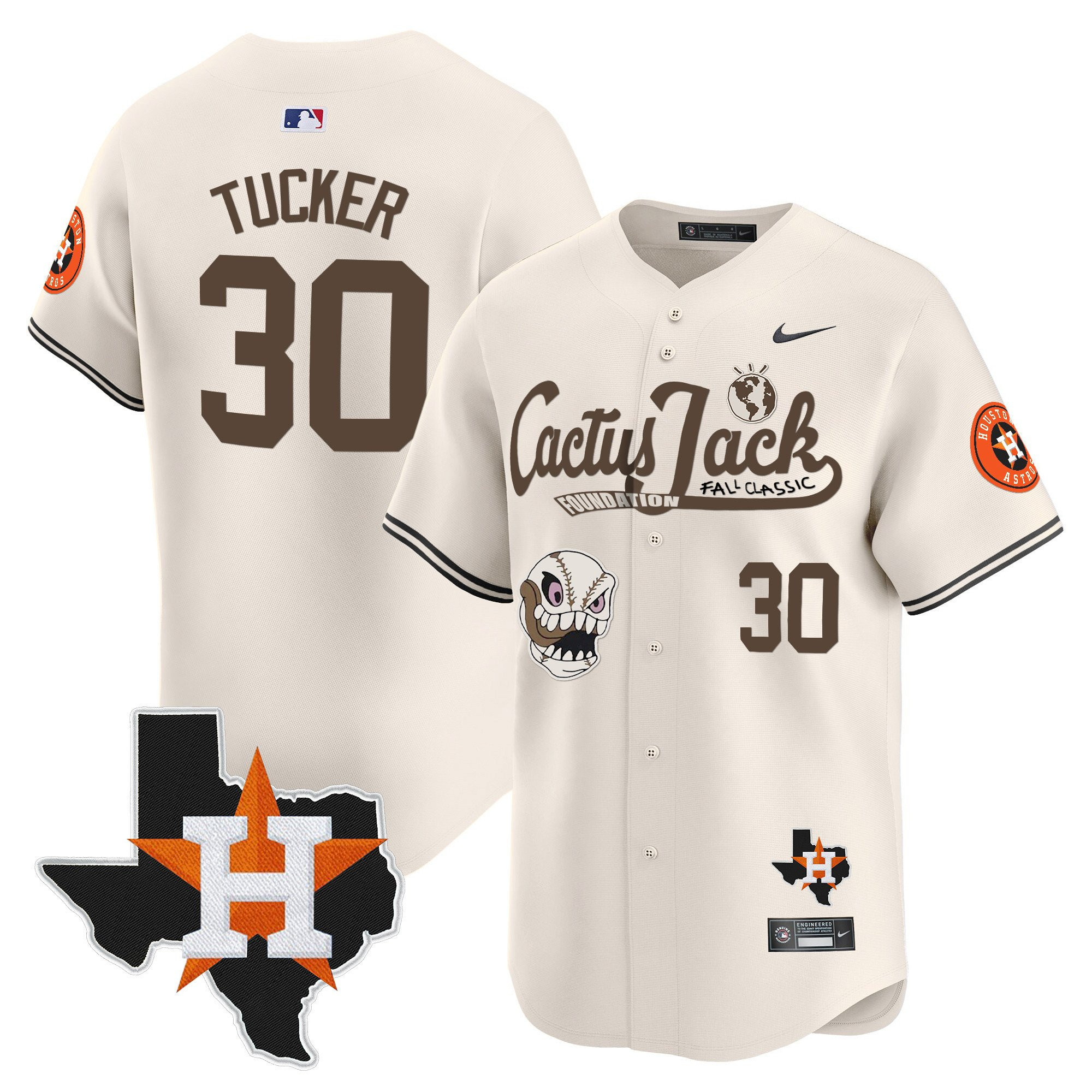 Kyle Tucker 30 Houston Astros Cactus Jack Foundation Fall Classic Limited Jersey - Men, Cream