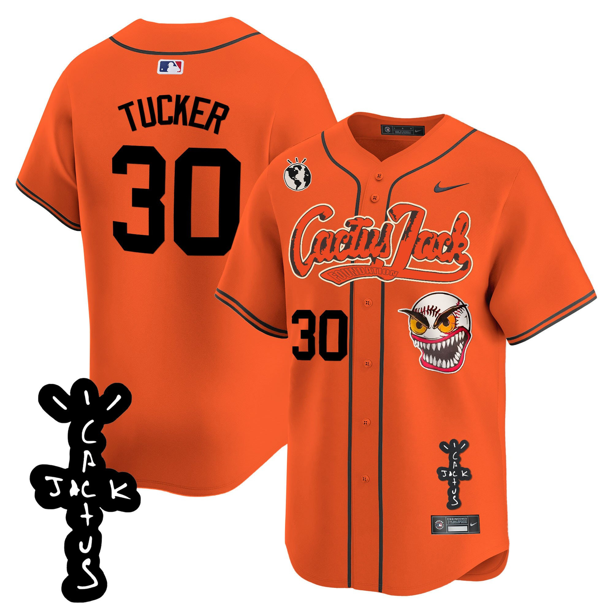 Kyle Tucker 30 Houston Astros Cactus Jack Patch V2 Men Jersey - Orange