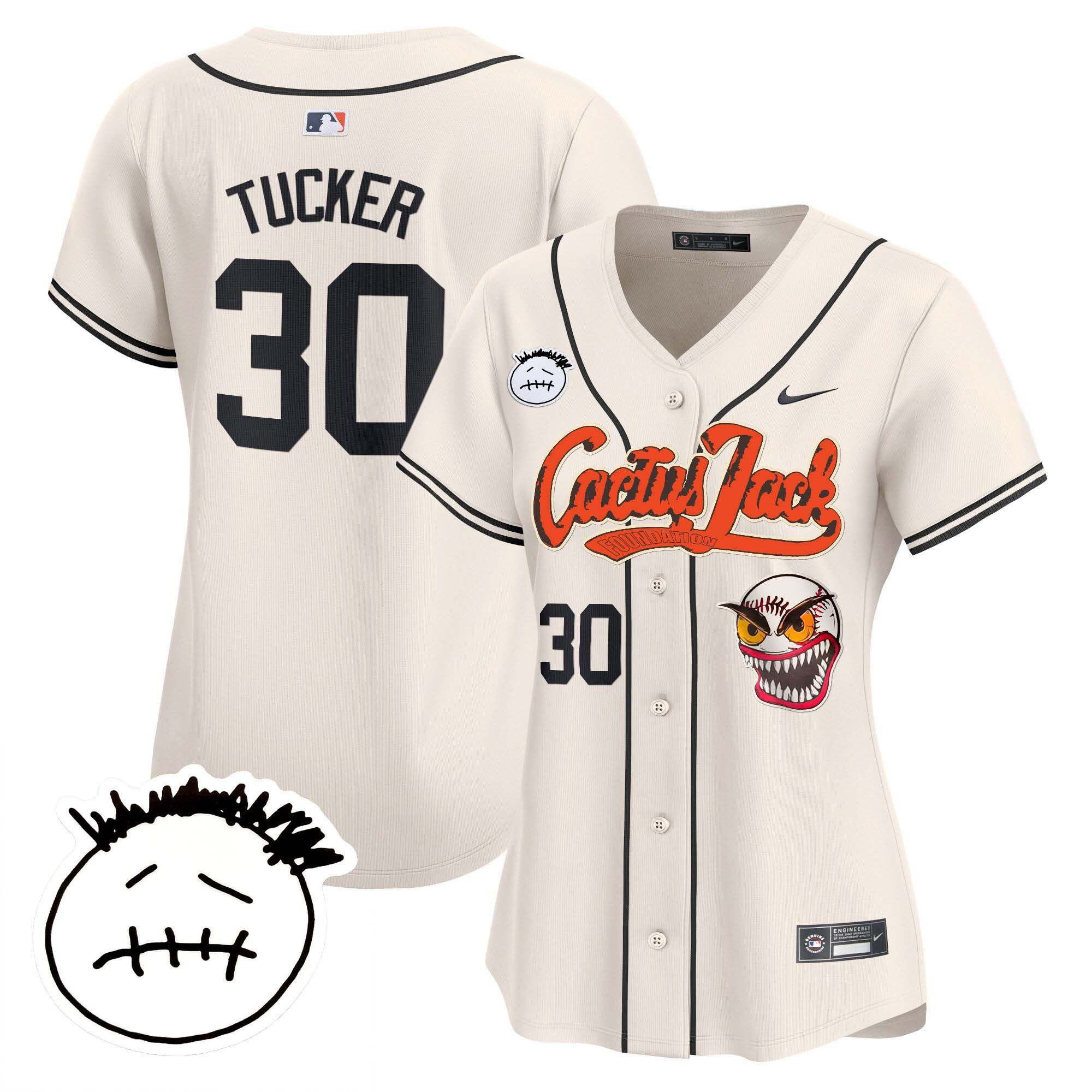 Kyle Tucker 30 Houston Astros Cactus Jack Patch V3 Women Jersey - Cream