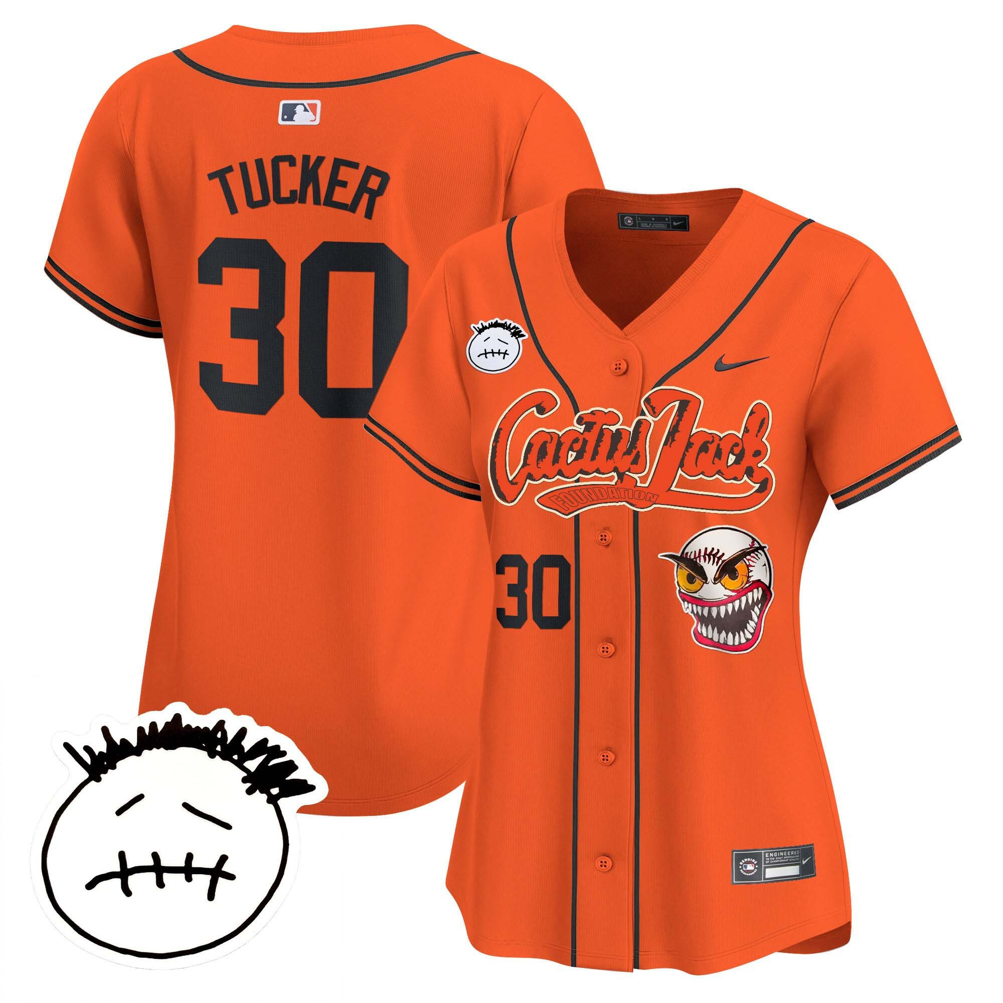 Kyle Tucker 30 Houston Astros Cactus Jack Patch V3 Women Jersey - Orange