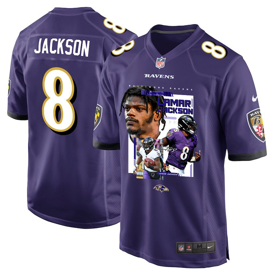 Lamar Jackson 8 Baltimore Ravens Cobra Jackson Game Men Jersey - Purple Js7288