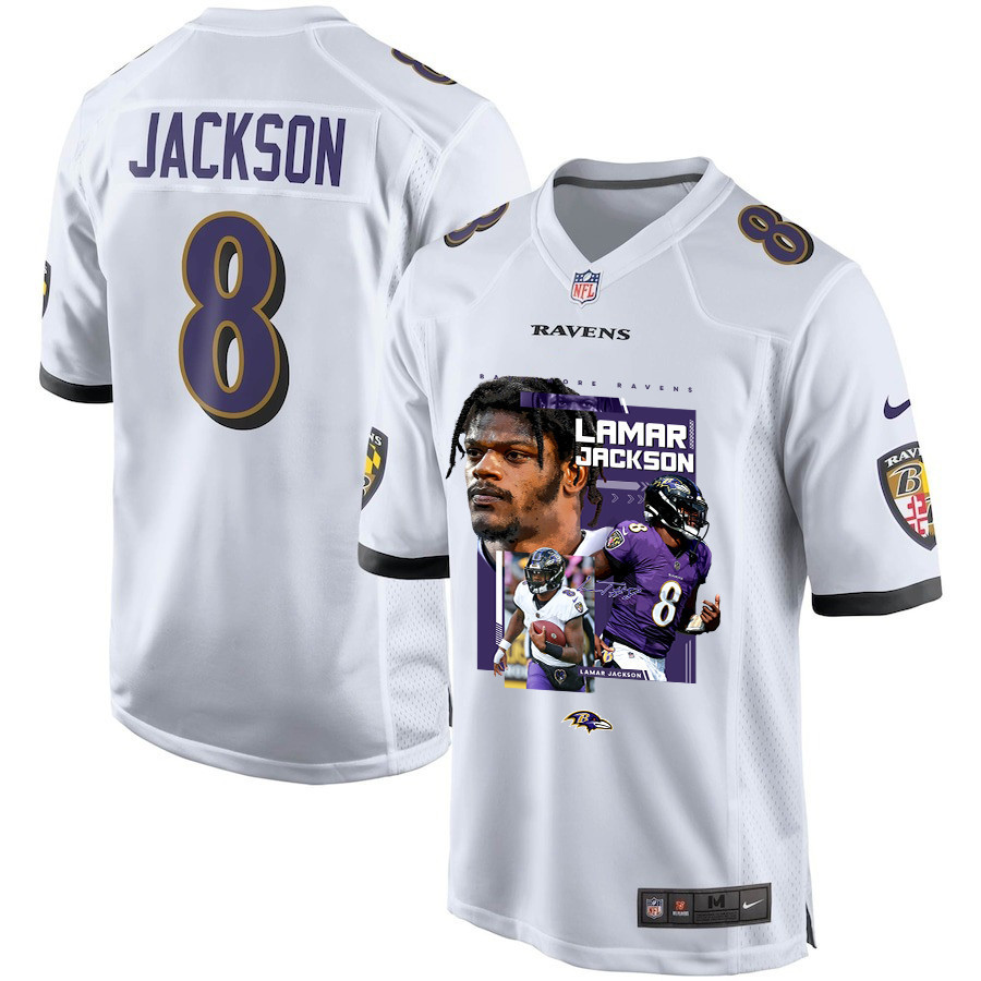 Lamar Jackson 8 Baltimore Ravens Cobra Jackson Game Men Jersey - White Js5509