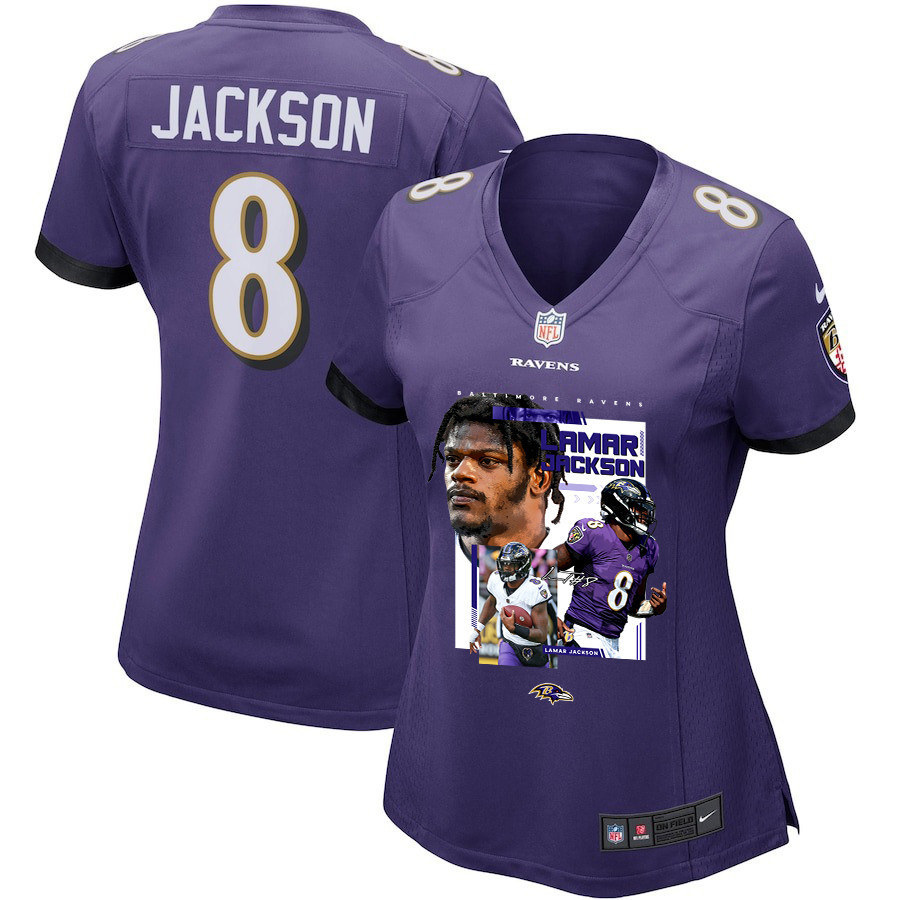 Lamar Jackson 8 Baltimore Ravens Cobra Jackson Women Game Jersey - Purple Js7878