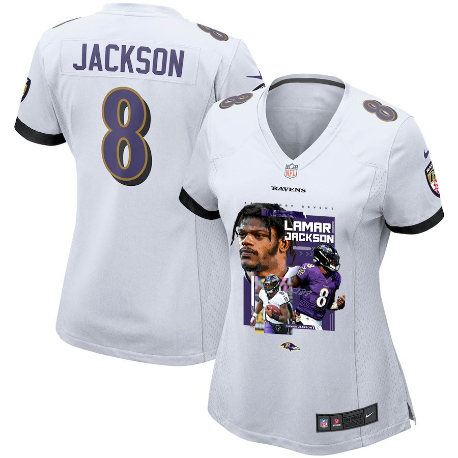 Lamar Jackson 8 Baltimore Ravens Cobra Jackson Women Game Jersey - White Js6046