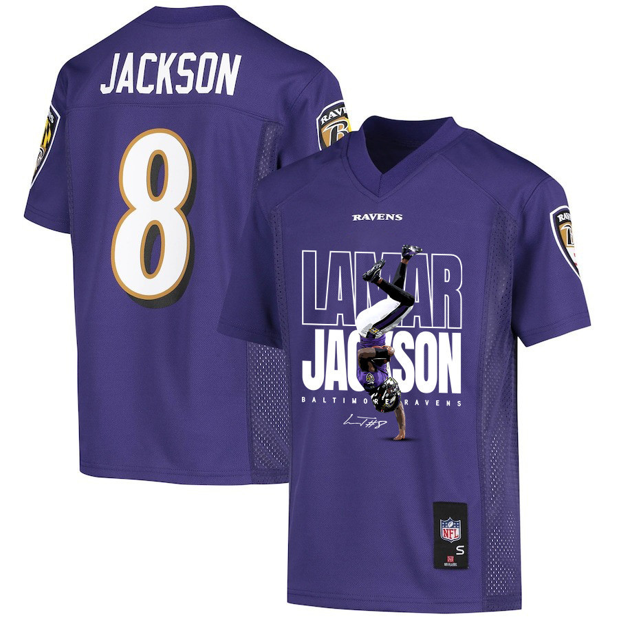 Lamar Jackson 8 Baltimore Ravens Lamar The Merrier Game Youth Jersey - Purple Js1141