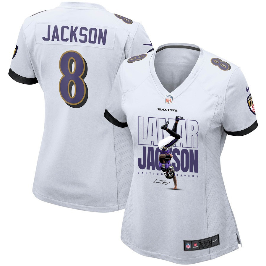 Lamar Jackson 8 Baltimore Ravens Lamar The Merrier Women Game Jersey - White Js4512