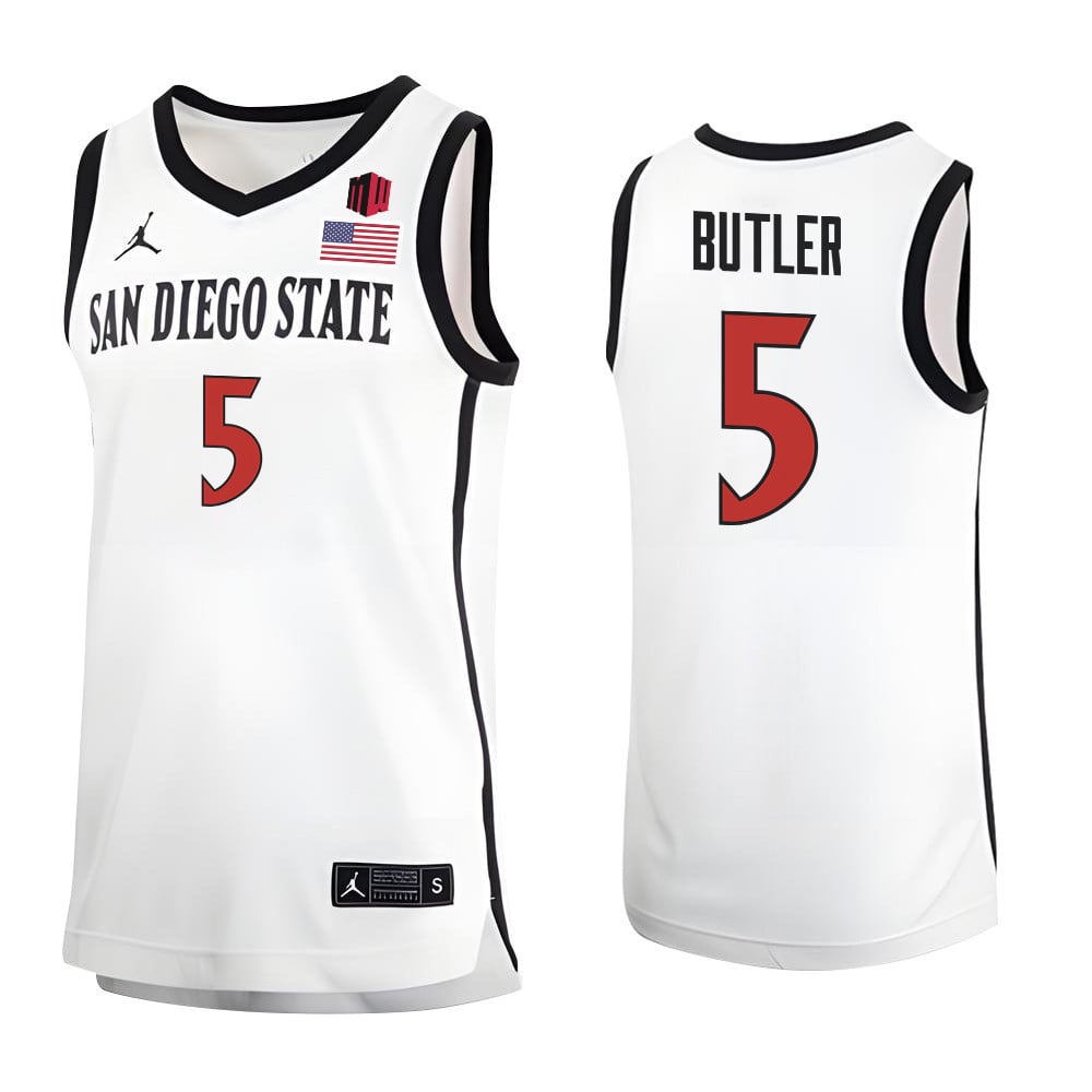 Lamont Butler 5 San Diego State Aztecs 2023 Basketball Jersey Mw Logo- Men White