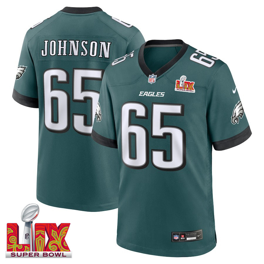 Lane Johnson #65 Philadelphia Eagles Super Bowl Lix Jersey - Men's - Midnight Green Js5995