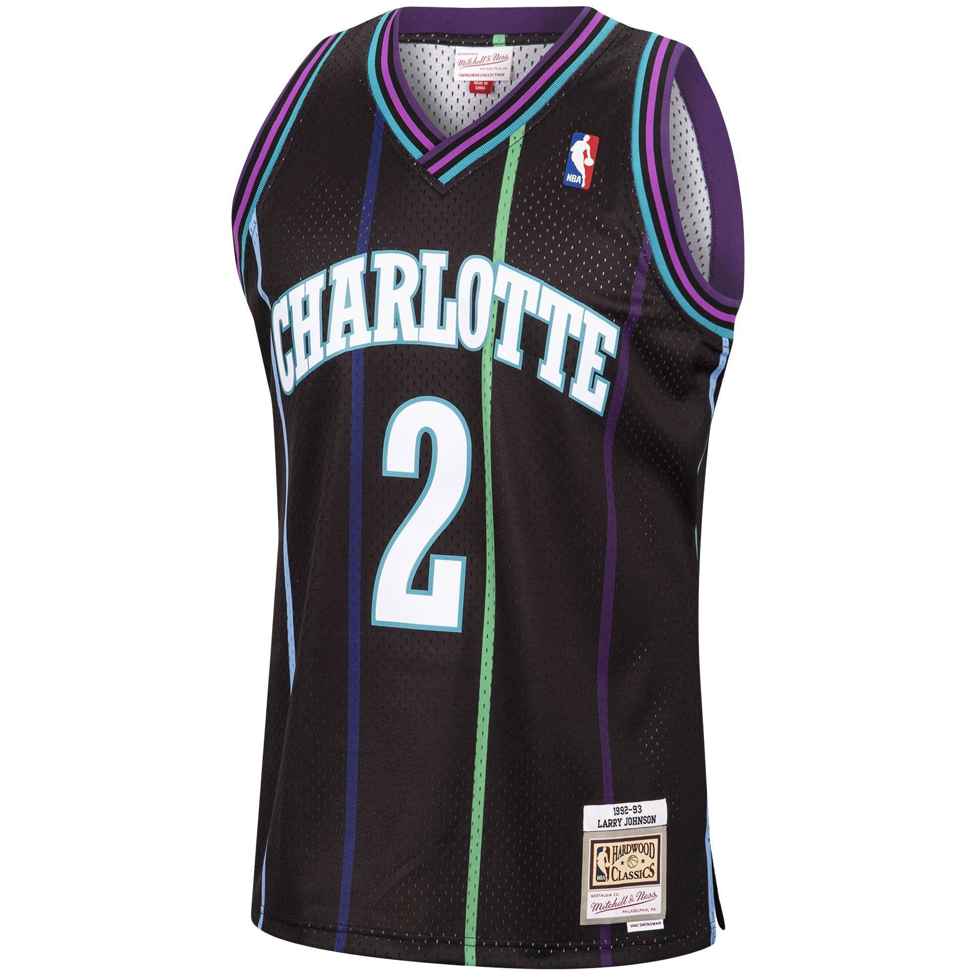 Larry Johnson Charlotte Hornets Mitchell & Ness 1992-93 Hardwood Classics Reload Swingman Jersey - Black