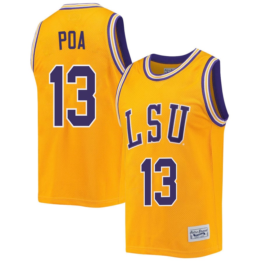 Last-tear Poa 13 Lsu Tigers 2023 Basketball Jersey Retro- Gold