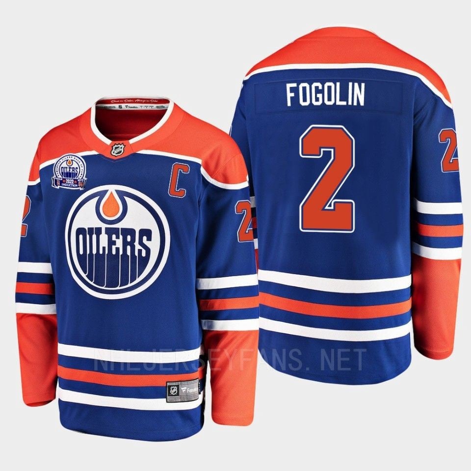 Lee Fogolin 2 Hall Of Fame Patch 2022 Edmonton Oilers Royal Jersey Home