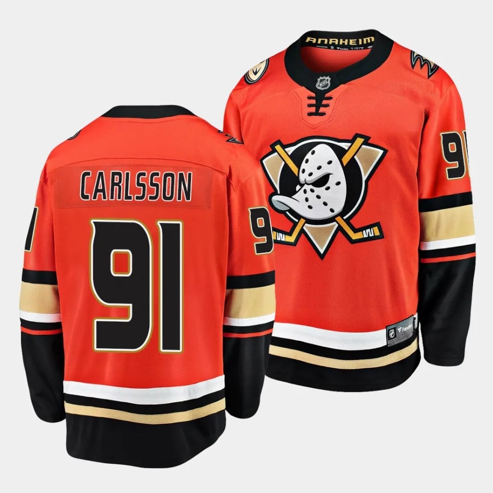 Leo Carlsson #91 Anaheim Ducks 2023 Draft Home Men Jersey - Orange