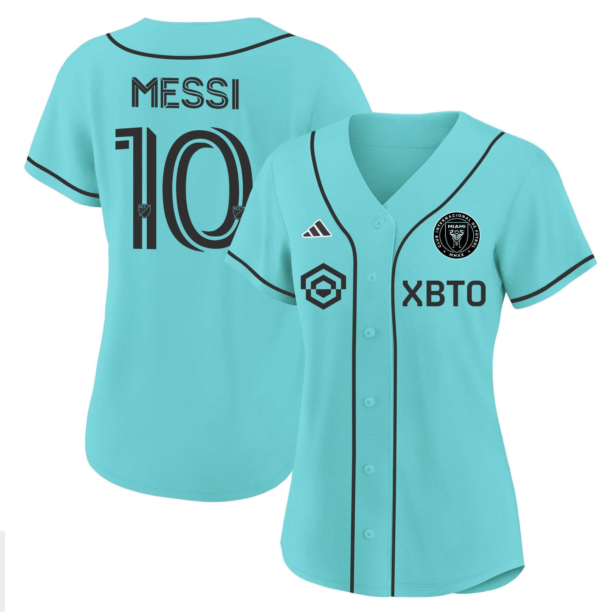 Lionel Messi Inter Miami Baseball Women Jersey - Stitched - Tourquise
