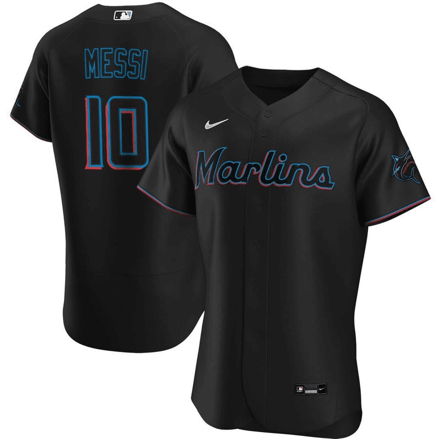 Lionel Messi Miami Marlins Baseball Elite Jersey - Stitched Men Jersey - Black