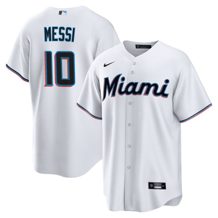 Lionel Messi Miami Marlins Baseball Jersey - Stitched Men Jersey - White