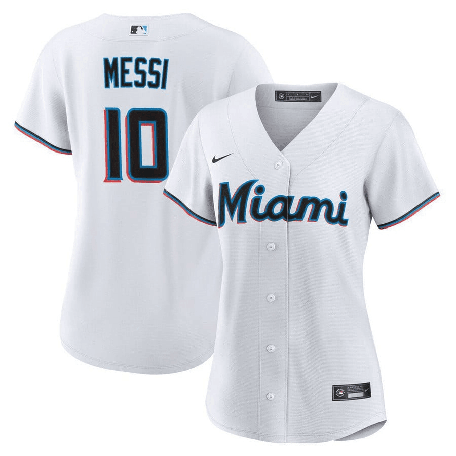 Lionel Messi Miami Marlins Baseball Jersey - Women Stitched - White