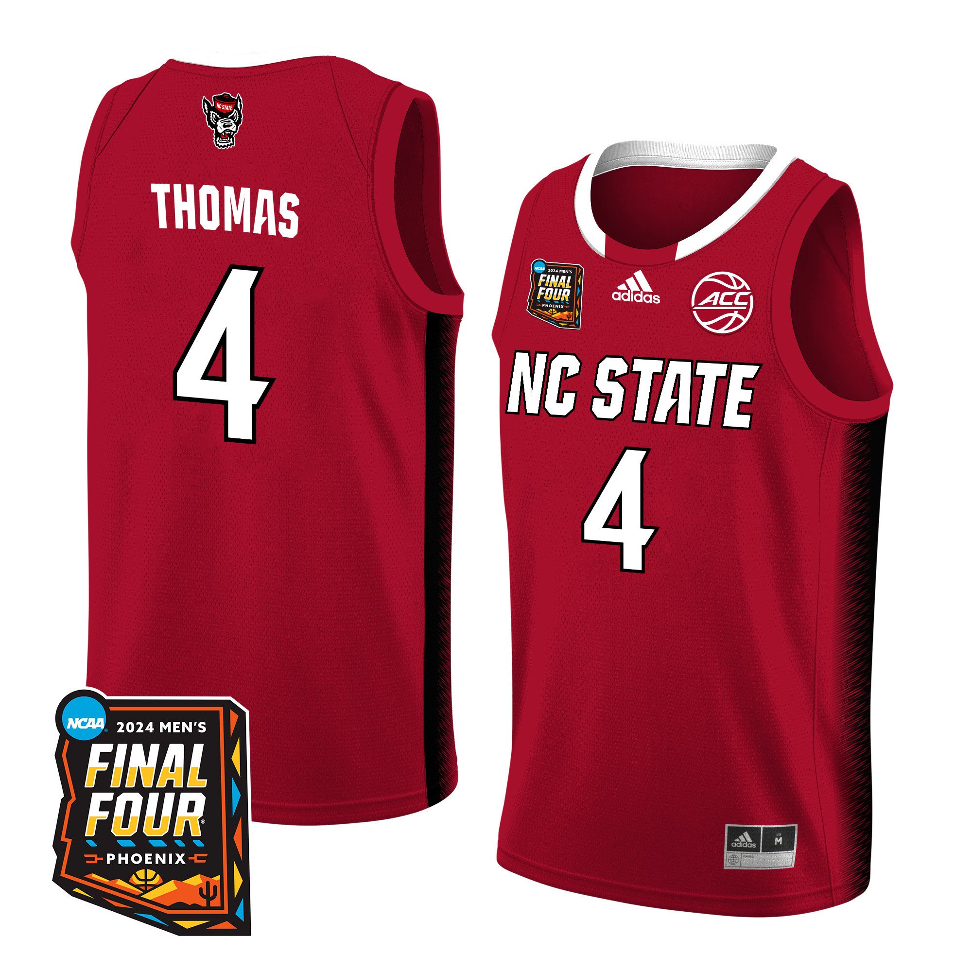 Lj Thomas Nc State 2024 Men's Final Four Patch Basketball Jersey - Red/white