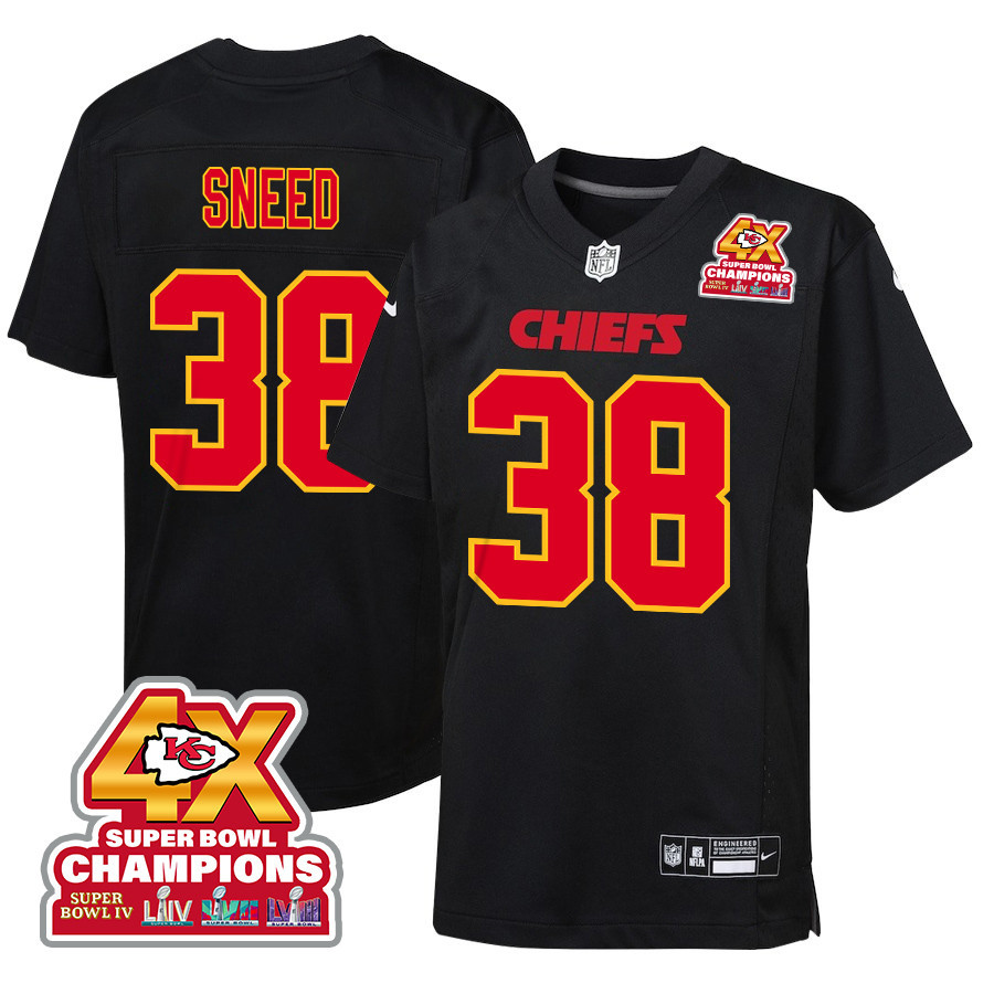 L'jarius Sneed 38 Kansas City Chiefs Super Bowl Lviii Champions 4x Fashion Game Youth Jersey - Carbon Black Js5093
