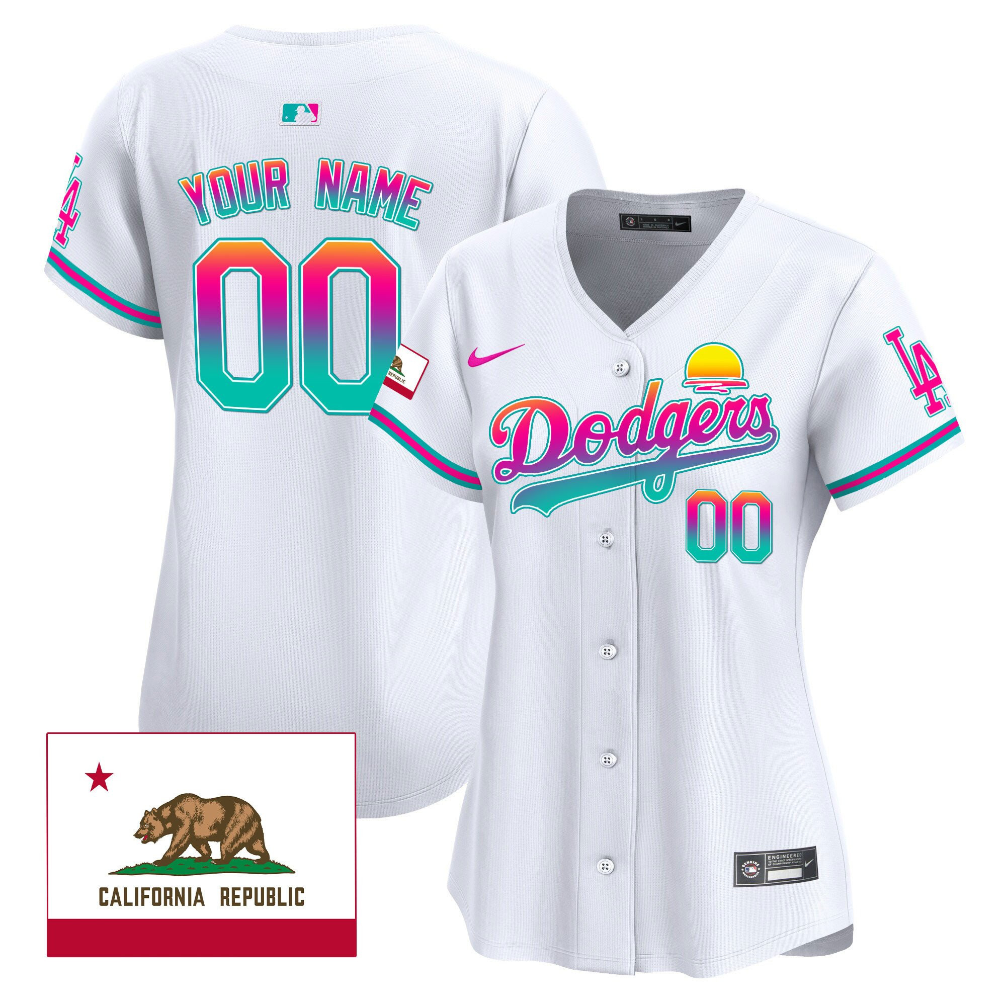 Los Angeles Dodgers 2024 Los Angeles City Style California Republic Patch Custom Women Jersey - White