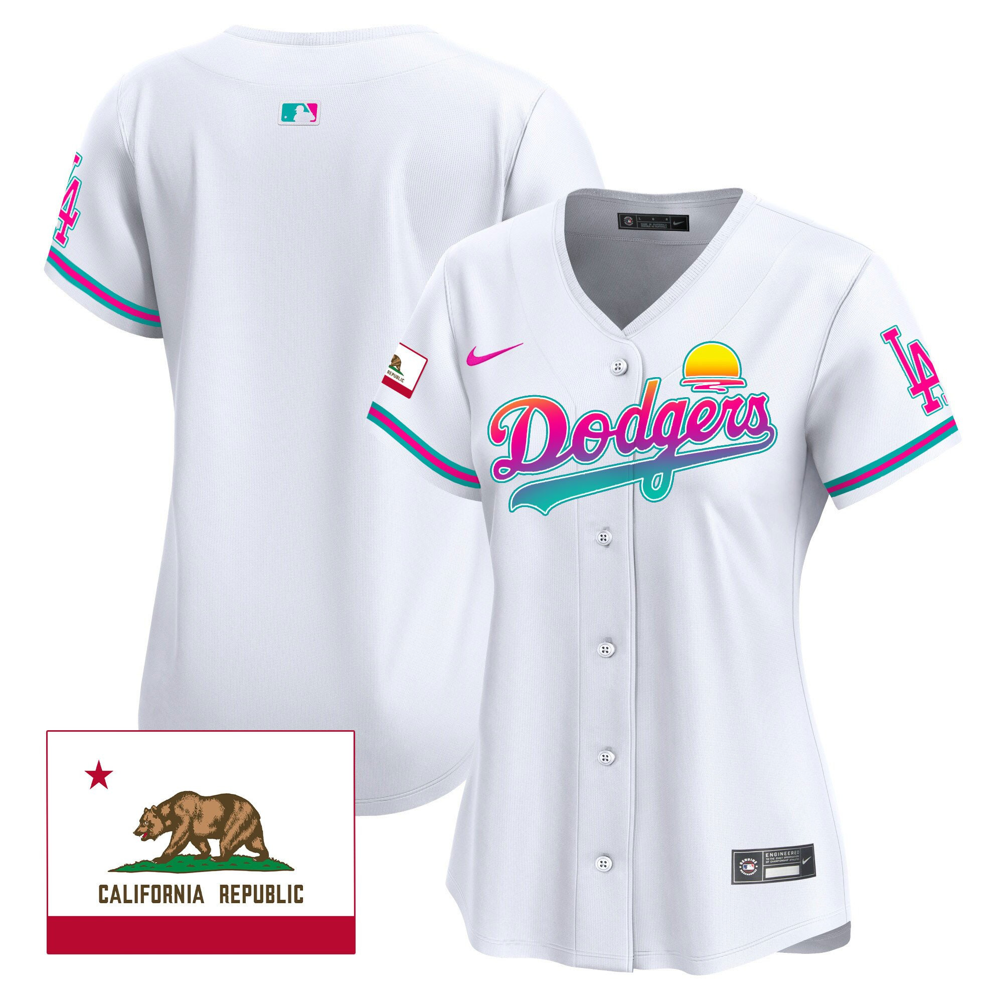 Los Angeles Dodgers 2024 Los Angeles City Style California Republic Patch Women Jersey - White