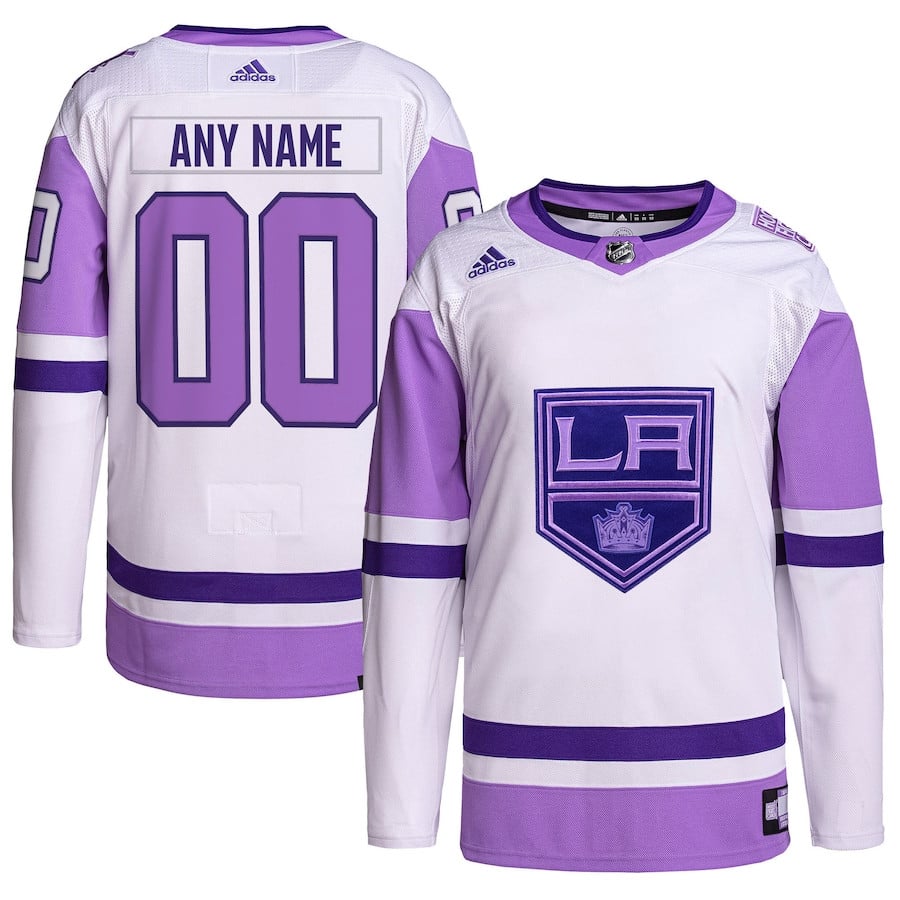 Los Angeles Kings Hockey Fights Cancer Primegreen Custom Men Jersey - White/purple