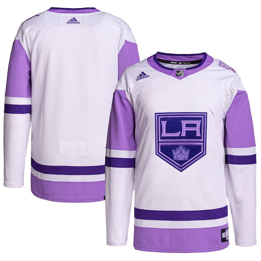 Los Angeles Kings Hockey Fights Cancer Primegreen Men Jersey - White/purple