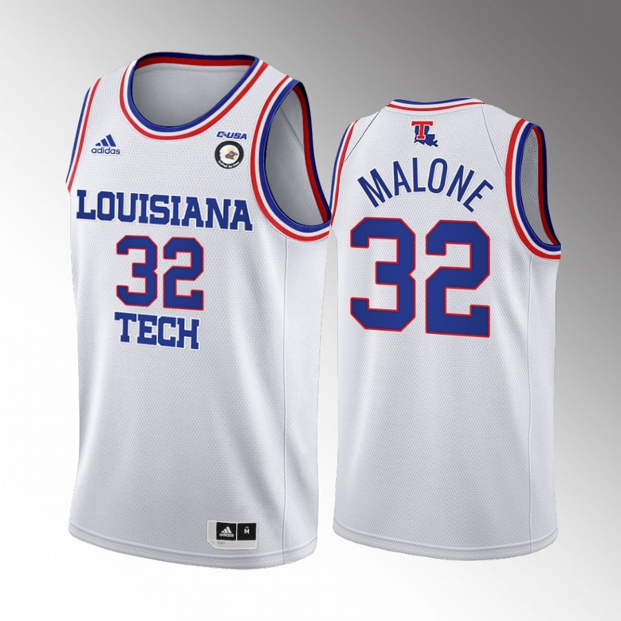 Louisiana Tech Bulldogs Karl Malone 32 Jersey College Basketball White Retired Number Uniform