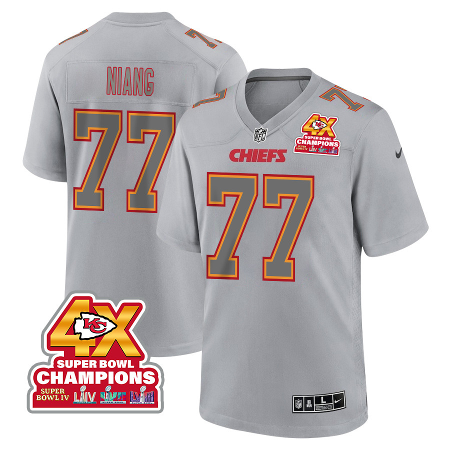 Lucas Niang 77 Kansas City Chiefs Super Bowl Lviii Champions 4x Atmosphere Fashion Game Men Jersey - Gray Js4475