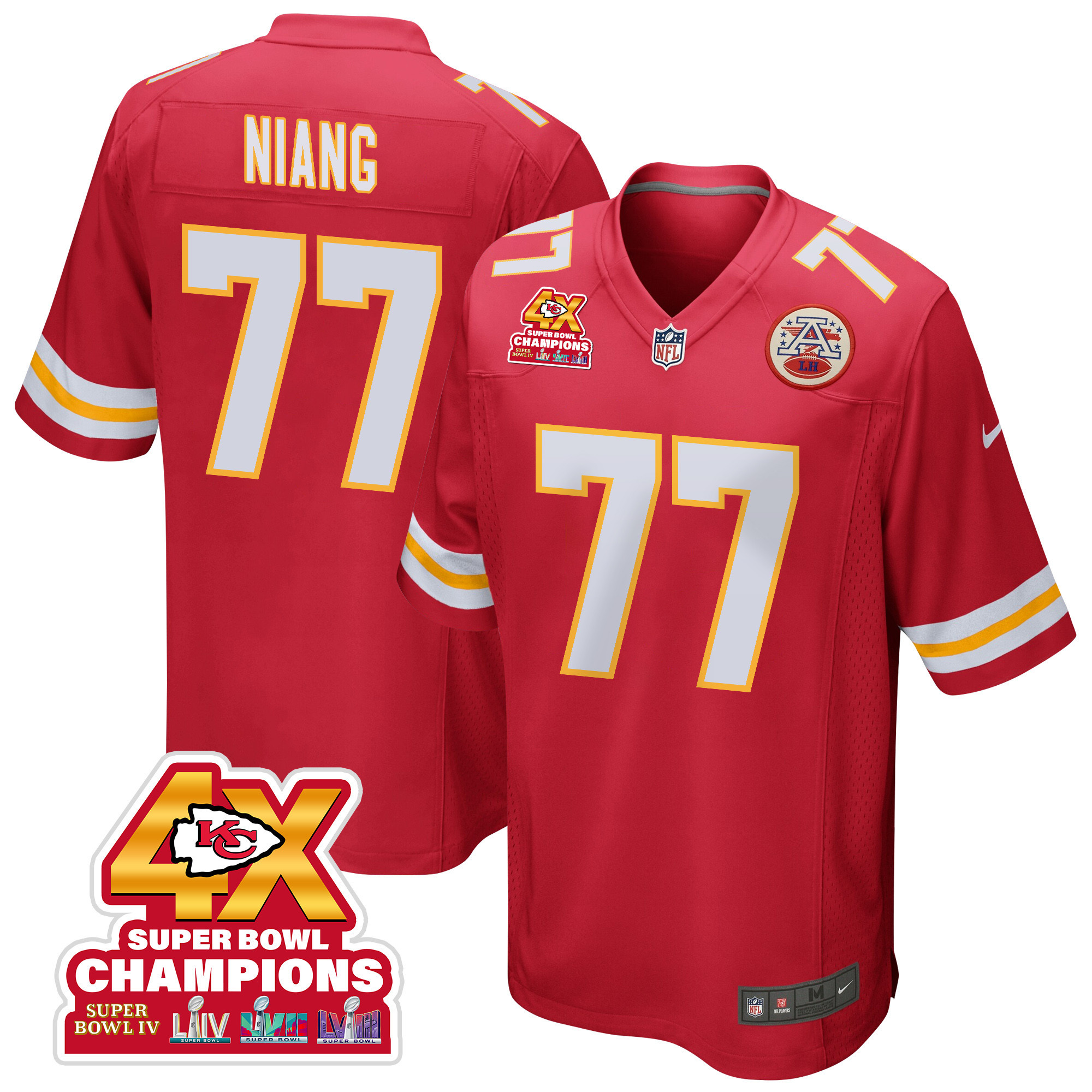 Lucas Niang 77 Kansas City Chiefs Super Bowl Lviii Champions 4x Game Men Jersey - Red Js3617