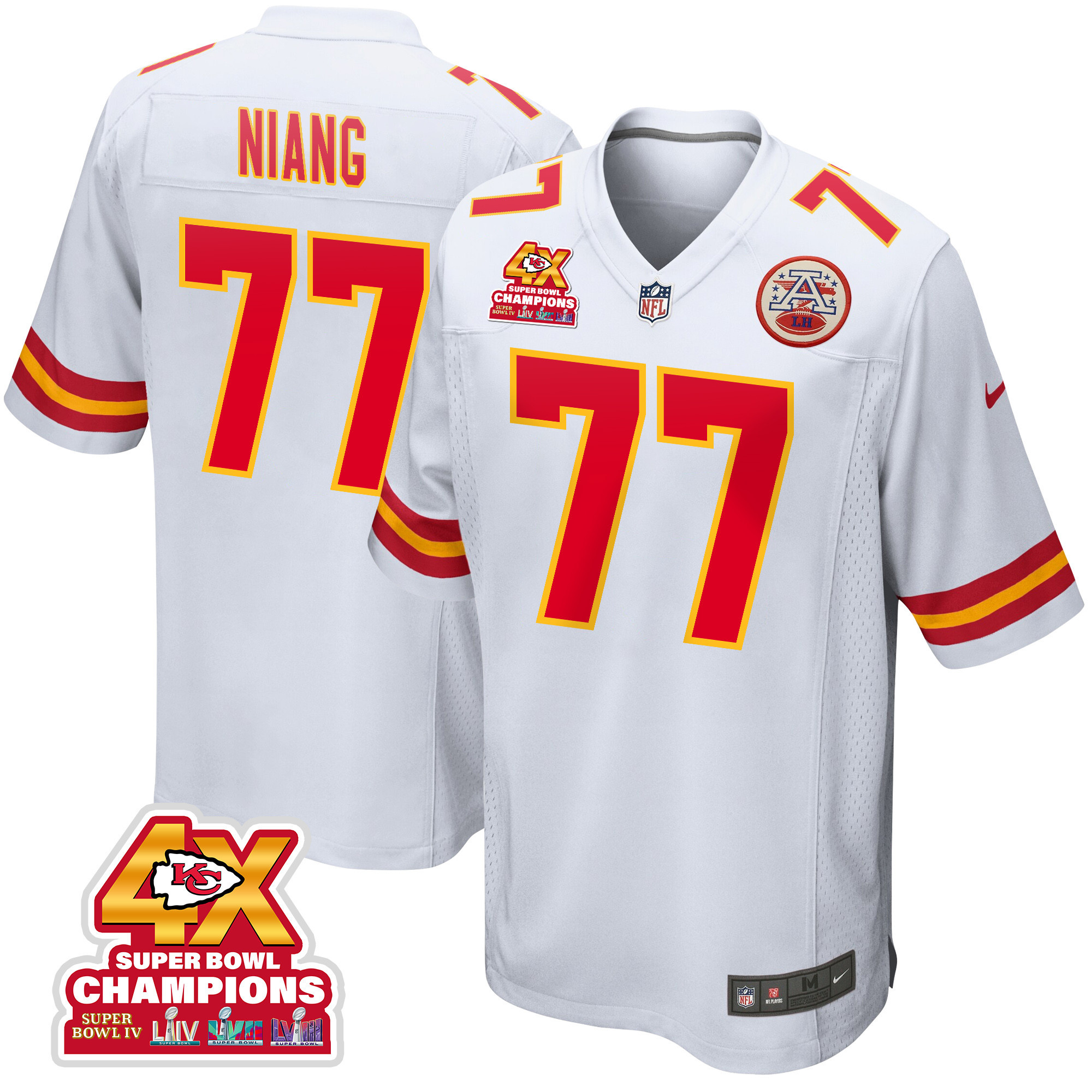 Lucas Niang 77 Kansas City Chiefs Super Bowl Lviii Champions 4x Game Men Jersey - White Js6708